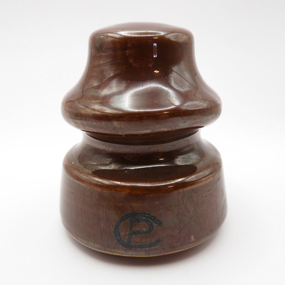 Vintage Canadian Power Brown Porcelain Hat/Pin Type Utility Insulator 3.5"
